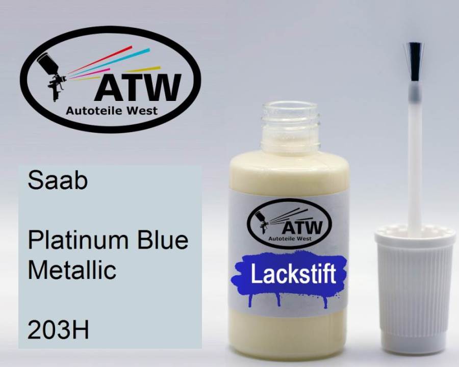 Saab, Platinum Blue Metallic, 203H: 20ml Lackstift, von ATW Autoteile West.